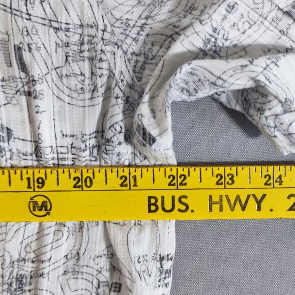 DKNY JEANS casual button down shirt men's size L white with "blueprint" pattern - Picture 10 of 11